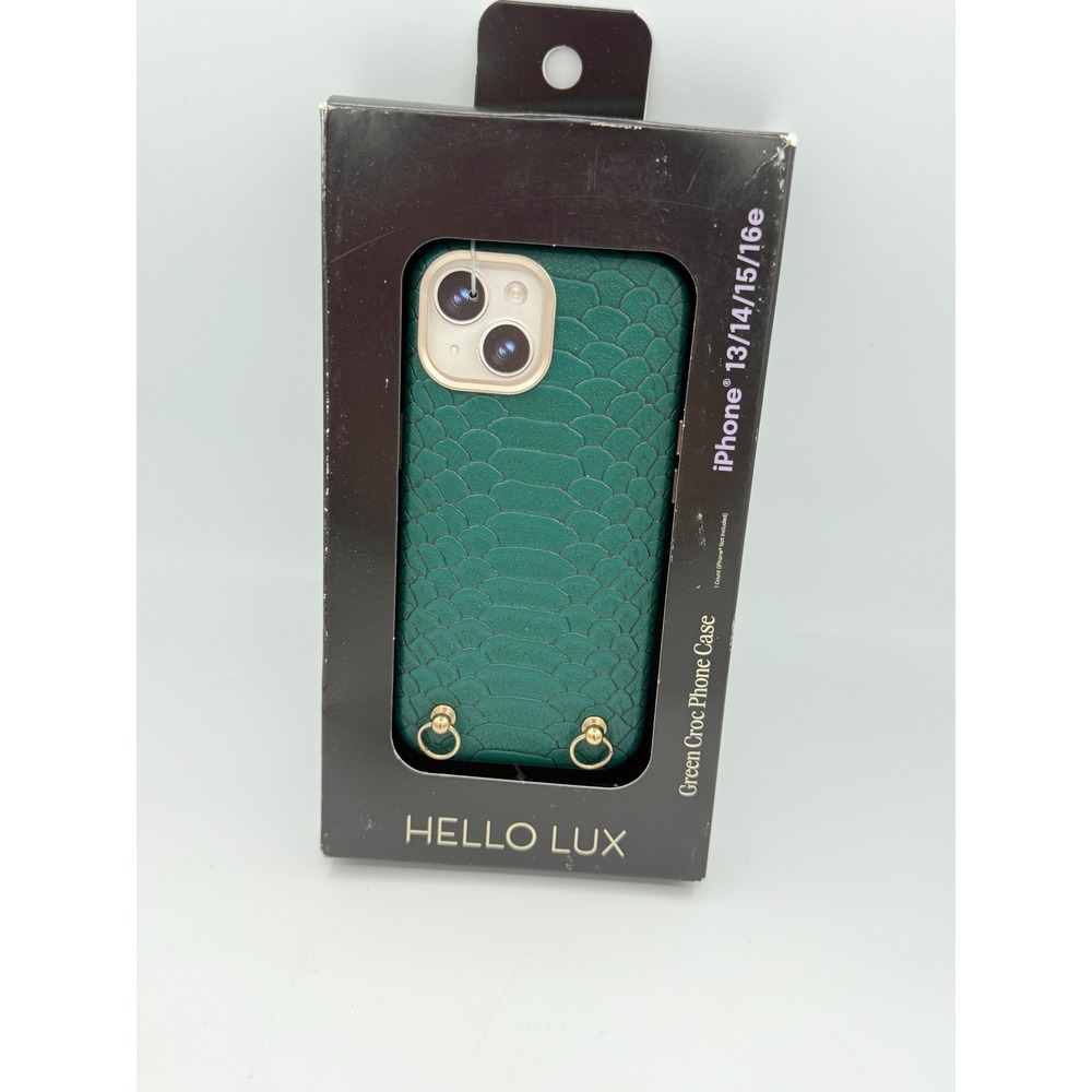 Hello Lux Phone Case Unisex iPhone 13/14/15/16e Green New Croc Faux Leather Gold